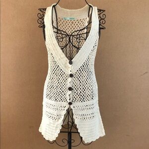 Maurices Cream Crocheted Button Down Vest